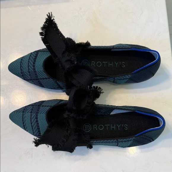 NEW Rothy's Black and Green Mary Jane Point Pine Plaid Flats - Picture 3 of 8